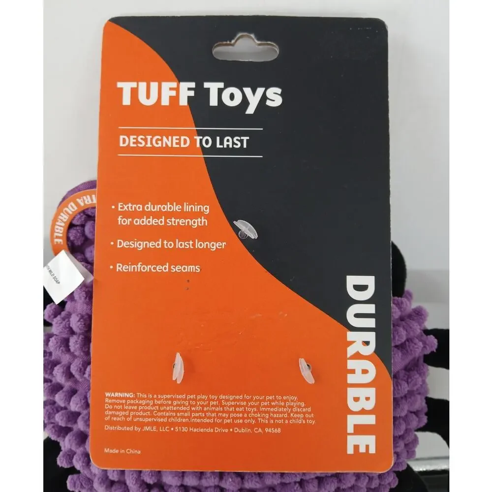 TUFF Toys Purple Black Spider Dog Toy Squeaker Plush Durable Chew Fetch